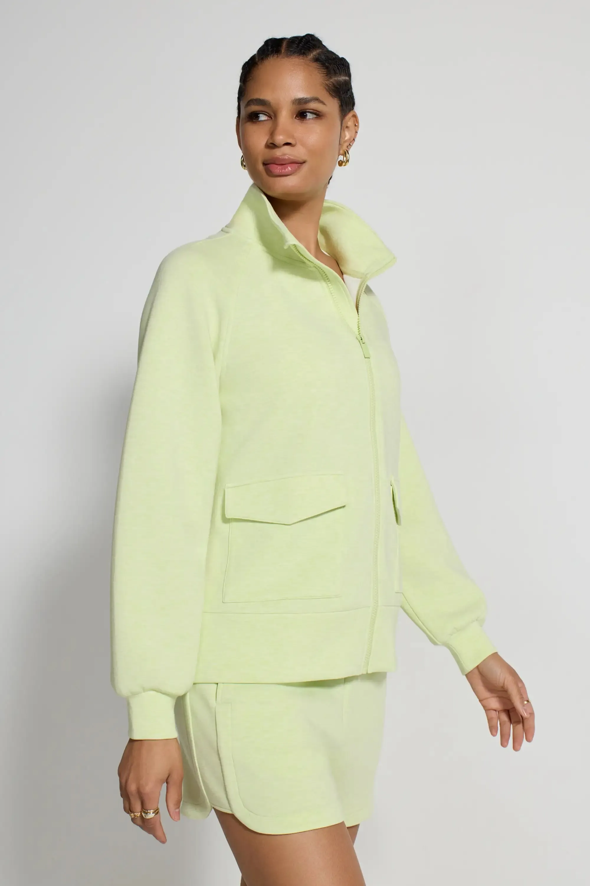 The Soft Luxe GRS Certified Recycled Poly Full Zip Top - Shadow Lime sold by Mondetta