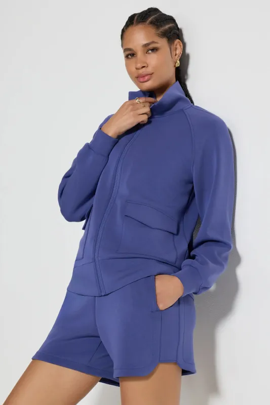 The Soft Luxe GRS Certified Recycled Poly Full Zip Top - Skipper Blue sold by Mondetta