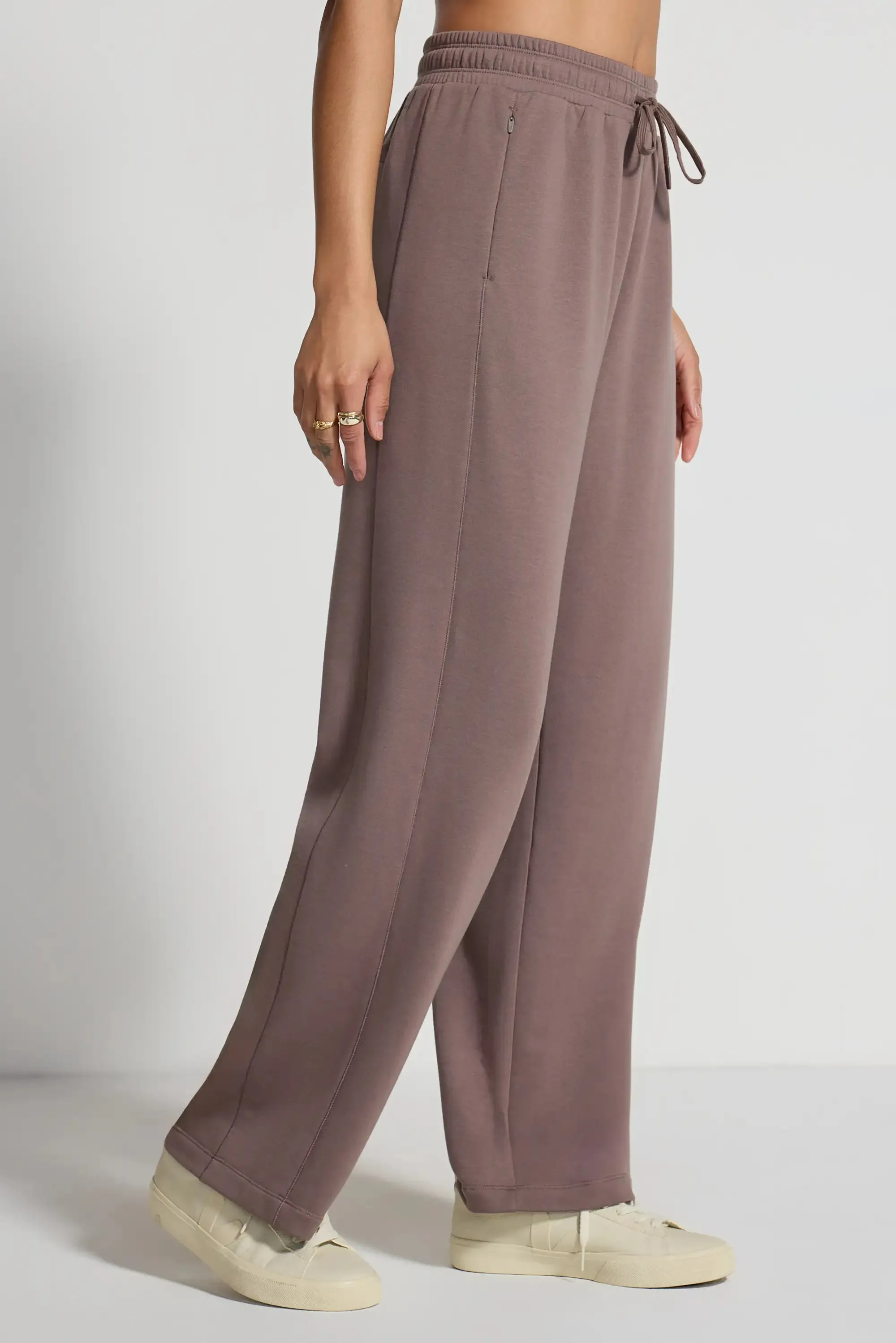 The Soft Terry GRS Certified Recycled Poly + Organic Cotton Wide Leg Pant - Iron Taupe sold by Mondetta product image thumbnail 5