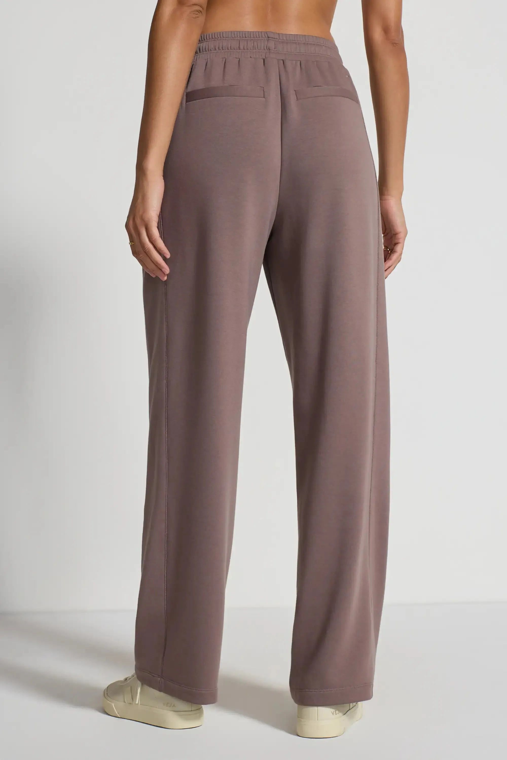 The Soft Terry GRS Certified Recycled Poly + Organic Cotton Wide Leg Pant - Iron Taupe sold by Mondetta product image thumbnail 4