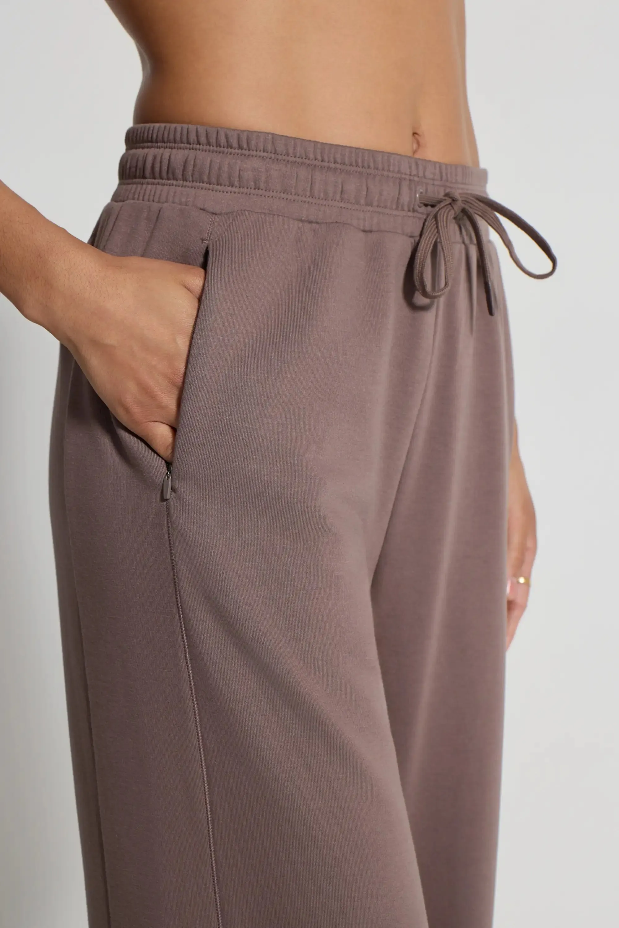 The Soft Terry GRS Certified Recycled Poly + Organic Cotton Wide Leg Pant - Iron Taupe sold by Mondetta product image thumbnail 3