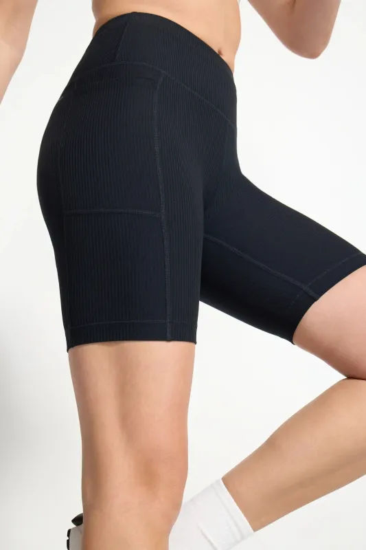 Women's Active Ribbed Biker Short - Black sold by Mondetta