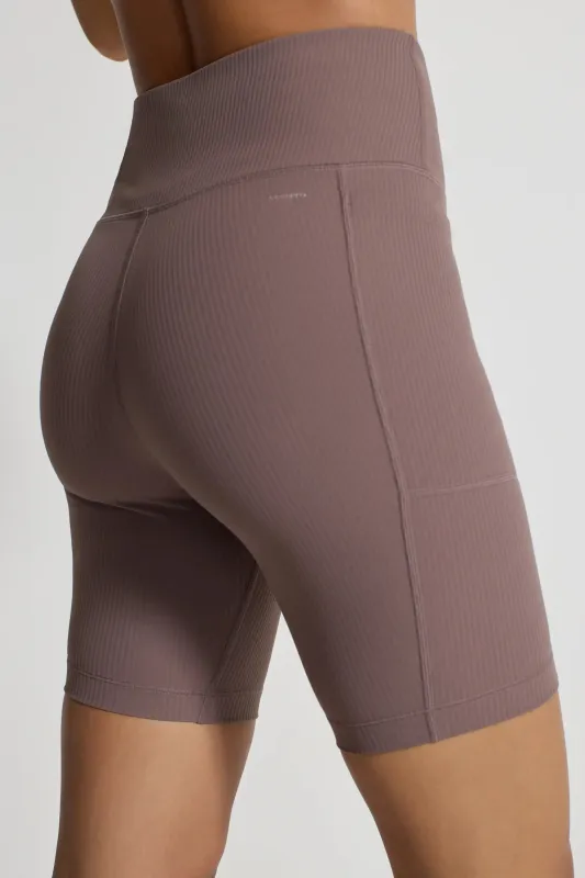 Women's Active Ribbed Biker Short - Brown sold by Mondetta