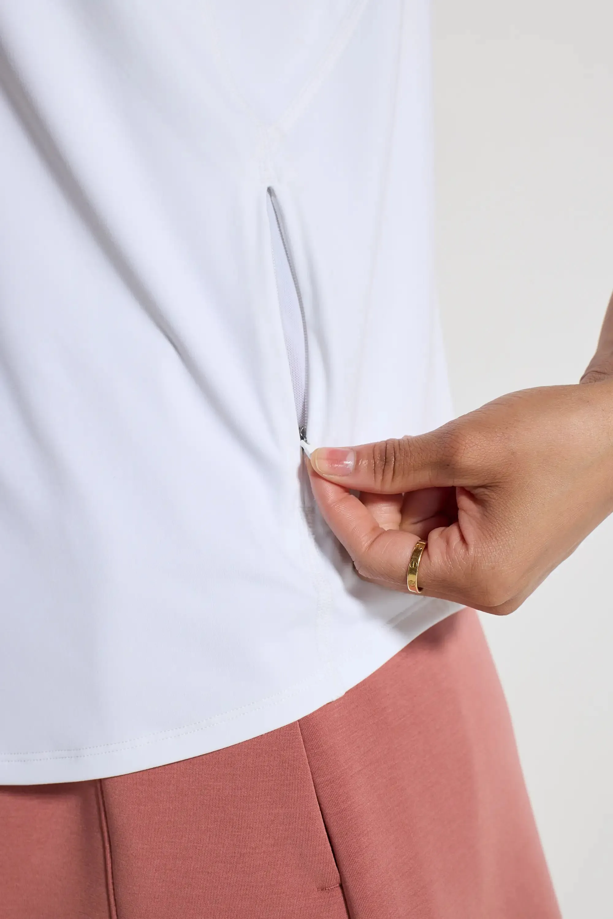 The Active Stretch GRS Certified Recycled Nylon 1/2 Zip Tank - White sold by Mondetta product image thumbnail 4