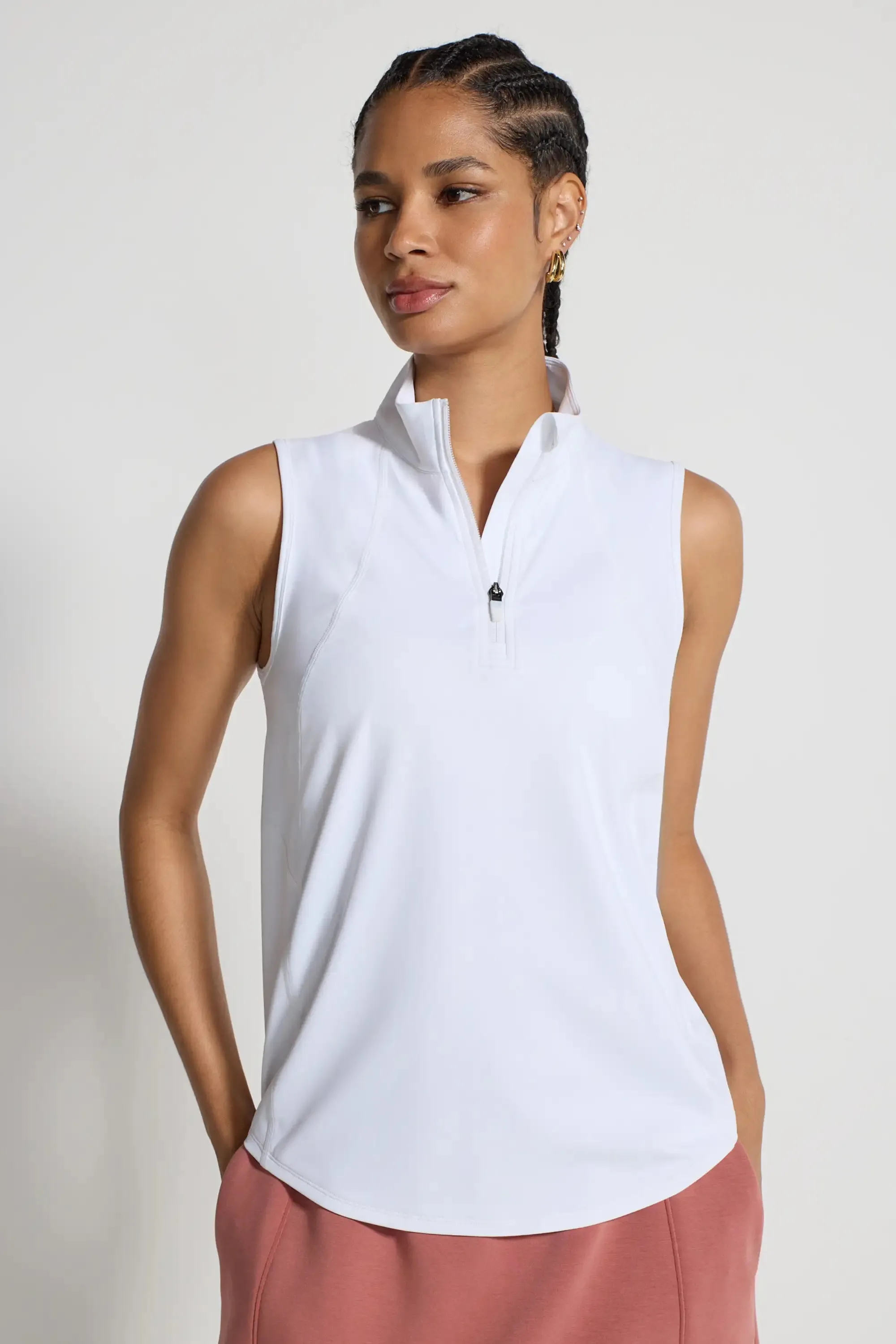 The Active Stretch GRS Certified Recycled Nylon 1/2 Zip Tank - White sold by Mondetta