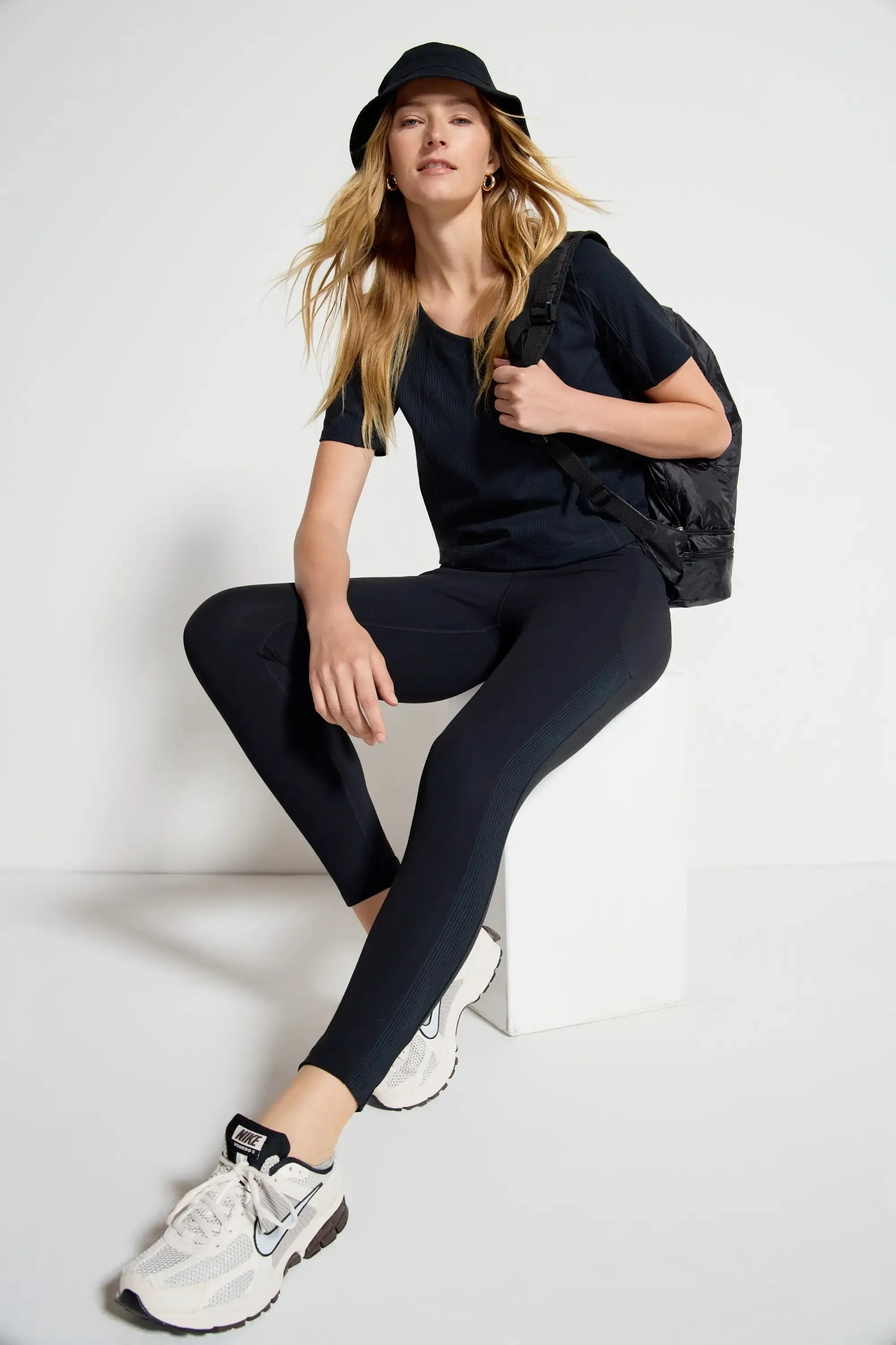 The Hike GRS Certified Recycled Nylon Mixed Media Legging - Black sold by Mondetta