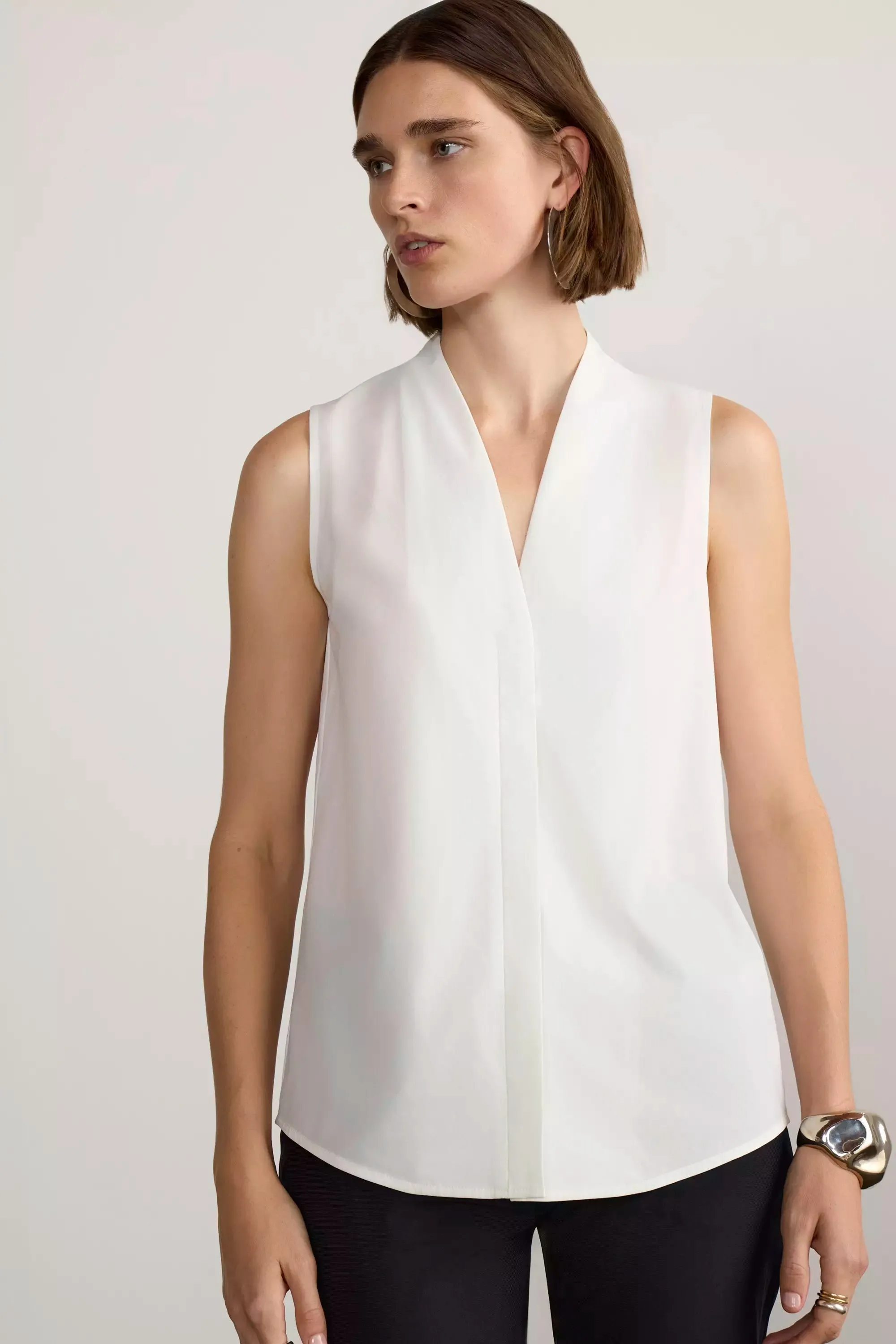 Resource Sleeveless V-Neck Blouse with Pleats - Bright White sold by Mondetta product image thumbnail 2