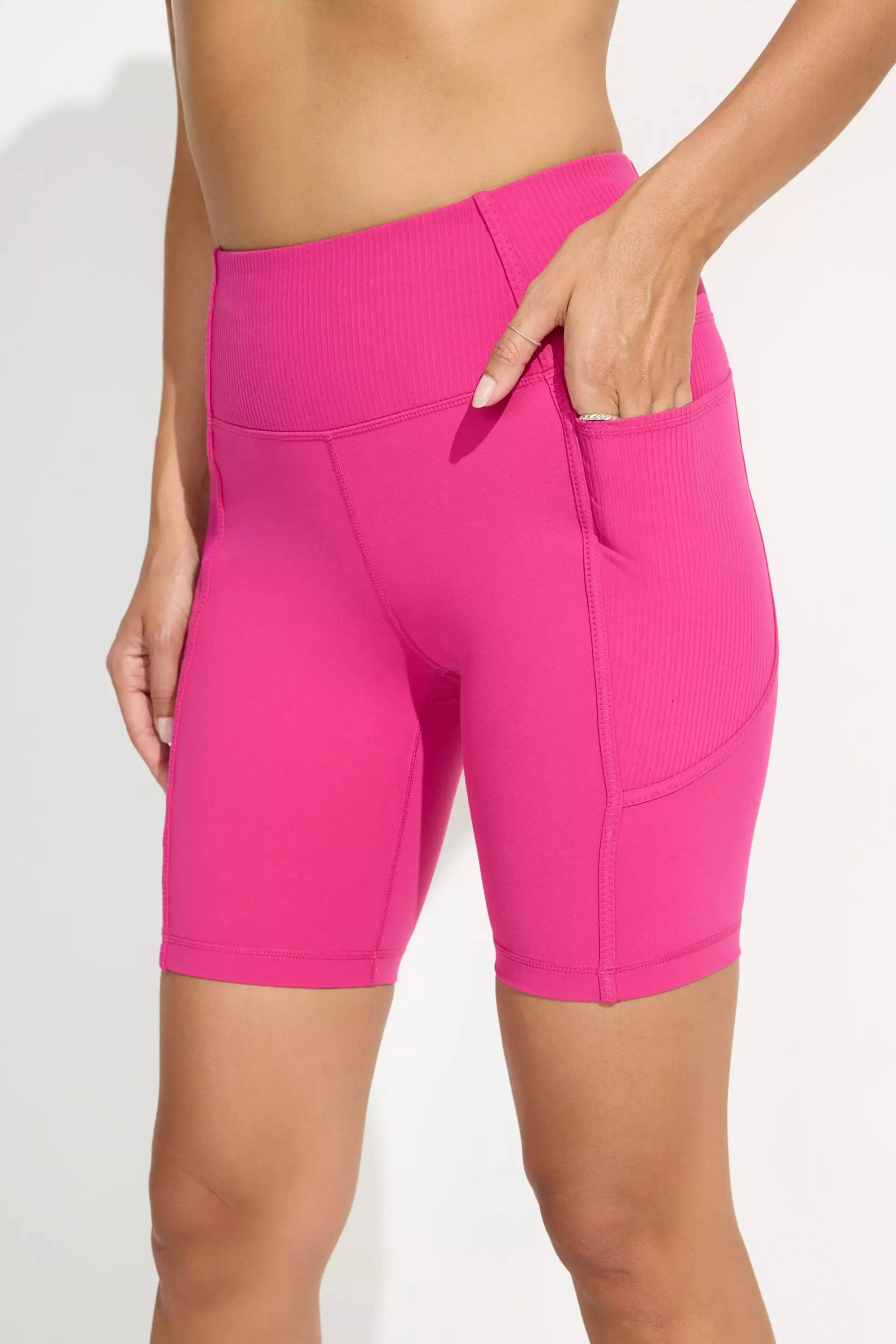 The Active Ribbed GRS Certified Recycled Nylon Biker Short - Hot Pink sold by Mondetta product image thumbnail 4