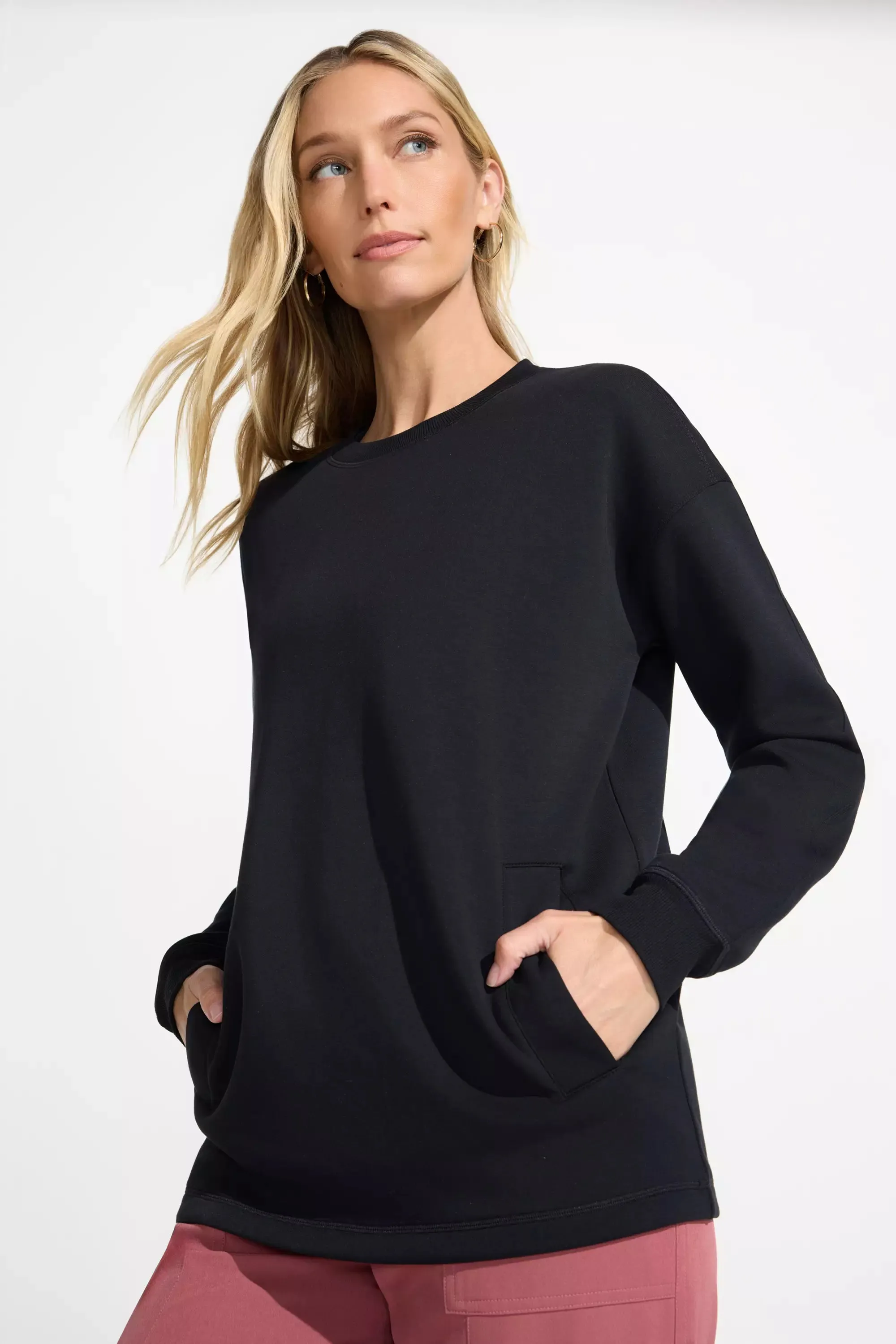 The Soft Luxe GRS Certified Recycled Poly + Rayon Boxy Top - Black sold by Mondetta