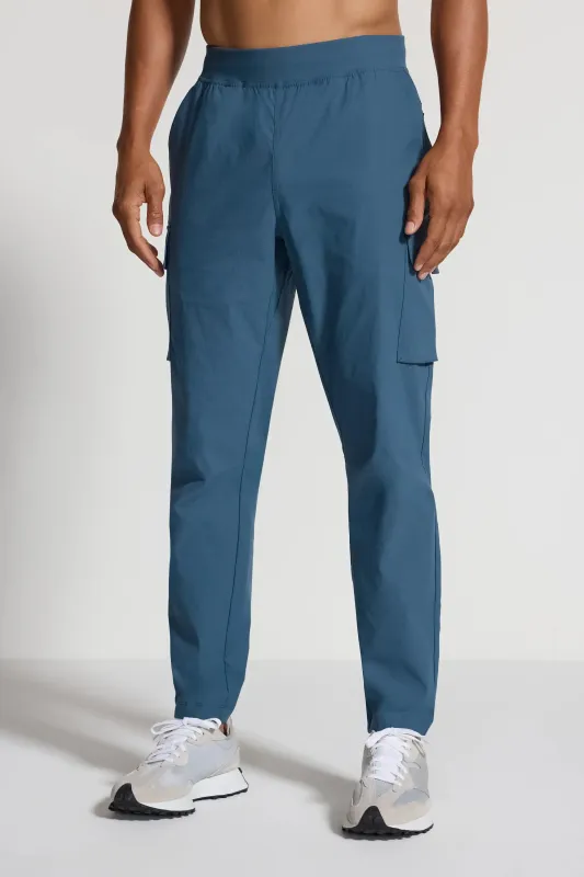The Soft Stretch GRS Certified Recycled Nylon Cargo Pants - Orion Blue sold by Mondetta
