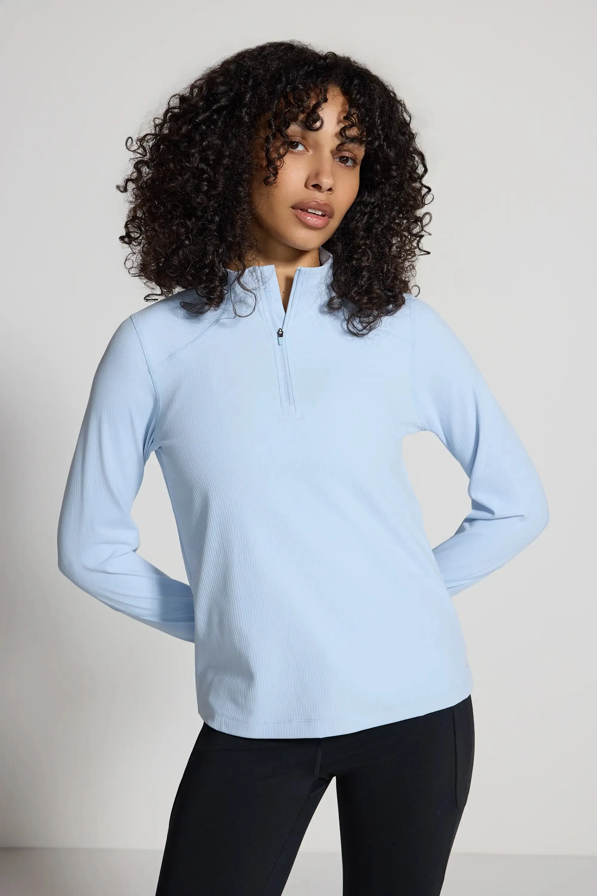 The Active Ribbed GRS Certified Recycled Nylon 1/2 Zip - Light Blue sold by Mondetta product image thumbnail 3