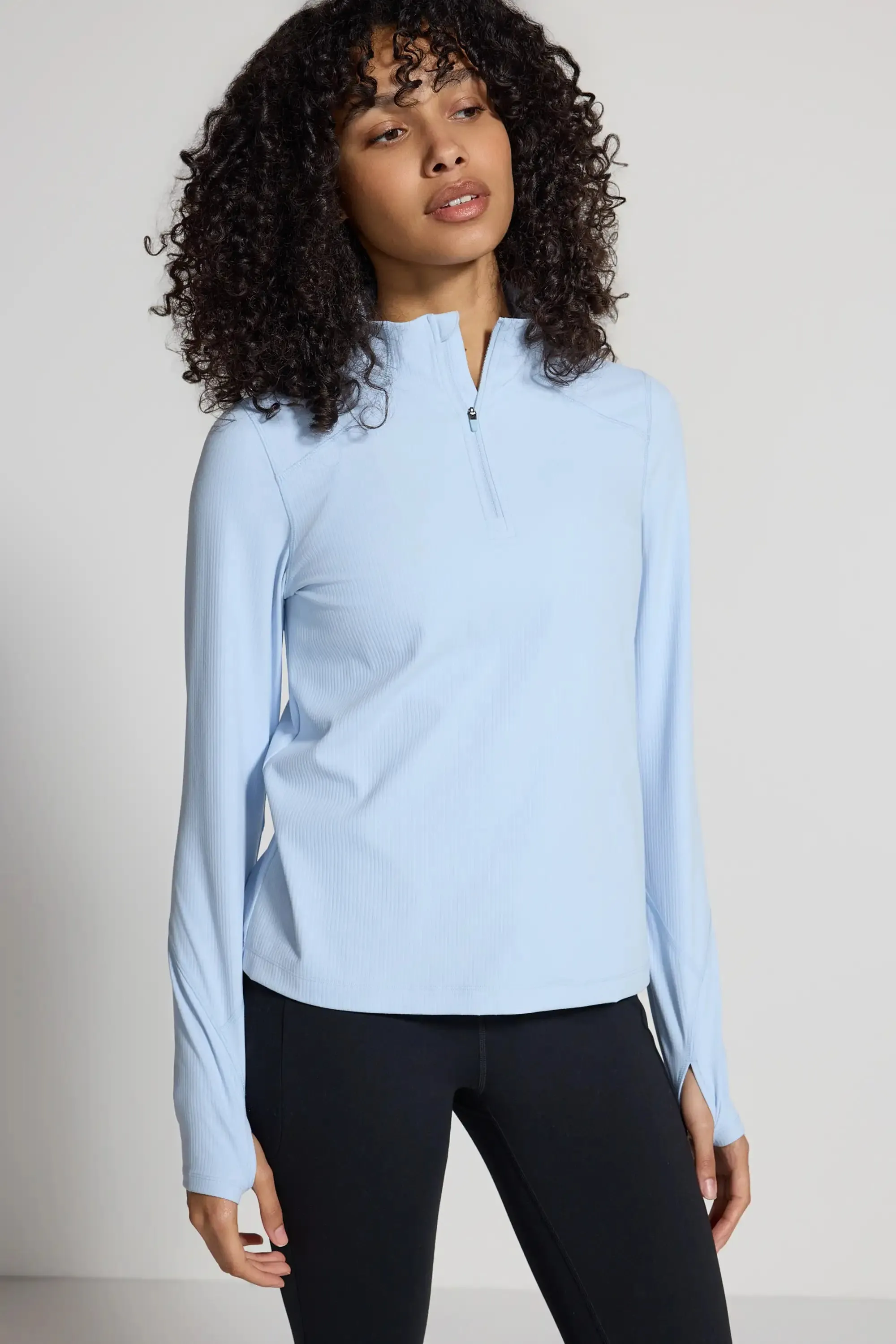 The Active Ribbed GRS Certified Recycled Nylon 1/2 Zip - Light Blue sold by Mondetta product image thumbnail 2