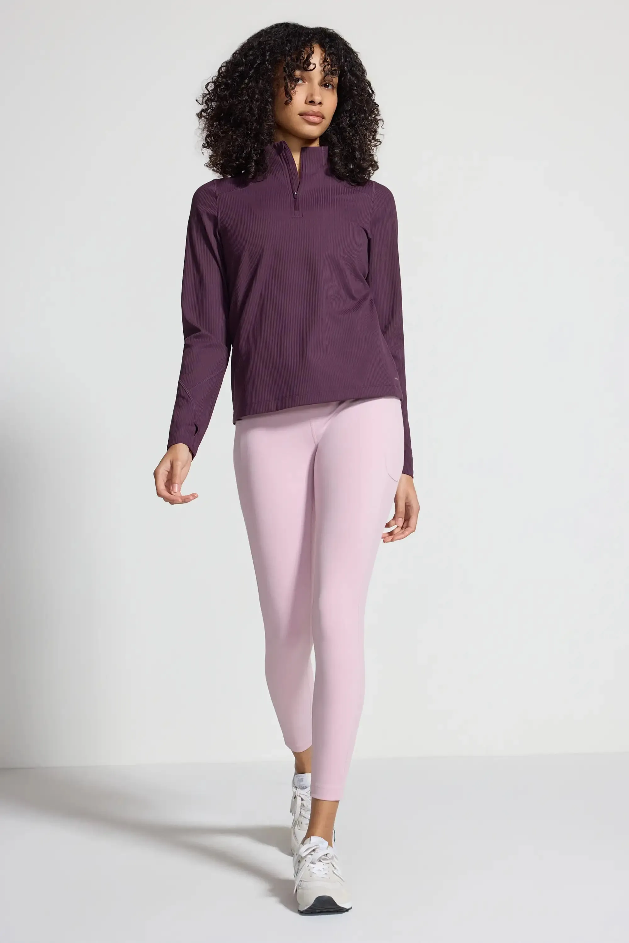 The Active Ribbed GRS Certified Recycled Nylon 1/2 Zip - Deep Grape Purple sold by Mondetta