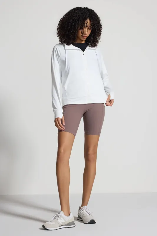 The Ultra-Light GRS Certified Recycled Nylon Full Zip Hoodie - White sold by Mondetta