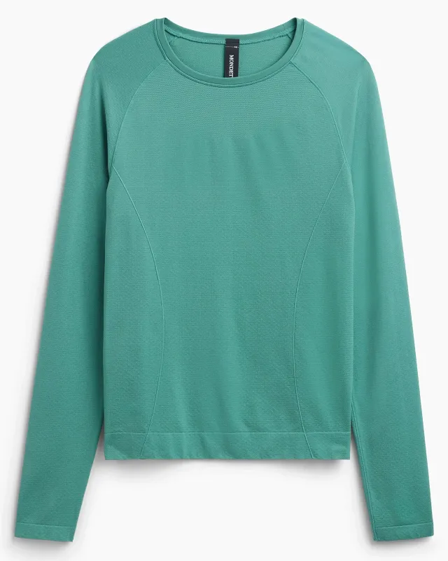 The Stretch Seamless GRS Certified Recycled Nylon Long Sleeve - Deep Sea sold by Mondetta