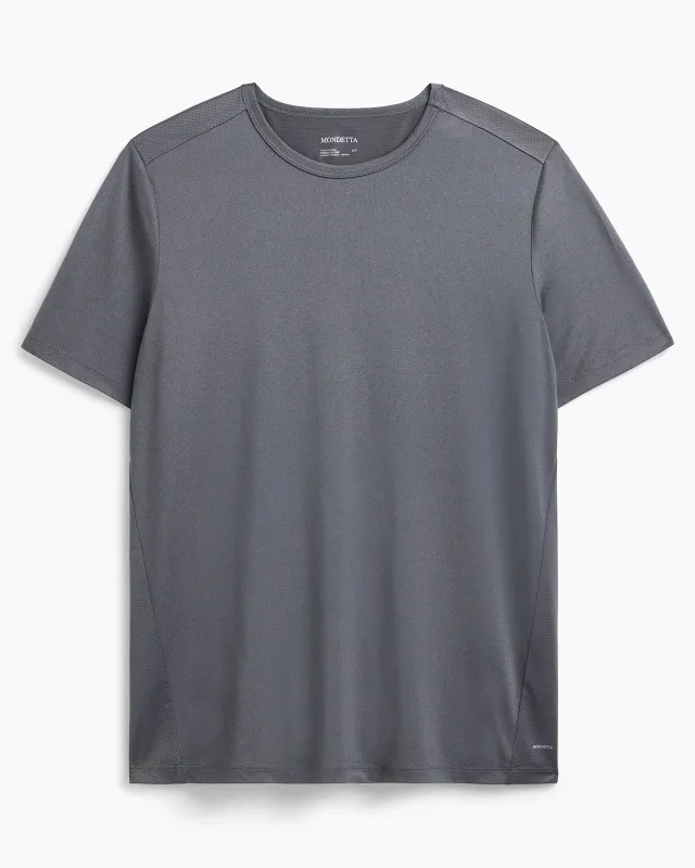 The Active Stretch GRS Certified Recycled Poly Mesh-Back Tee - Grey sold by Mondetta