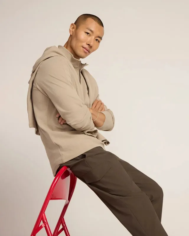 The Soft Luxe GRS Certified Recycled Poly Velour Rib 1/4 Zip - Cream sold by Mondetta