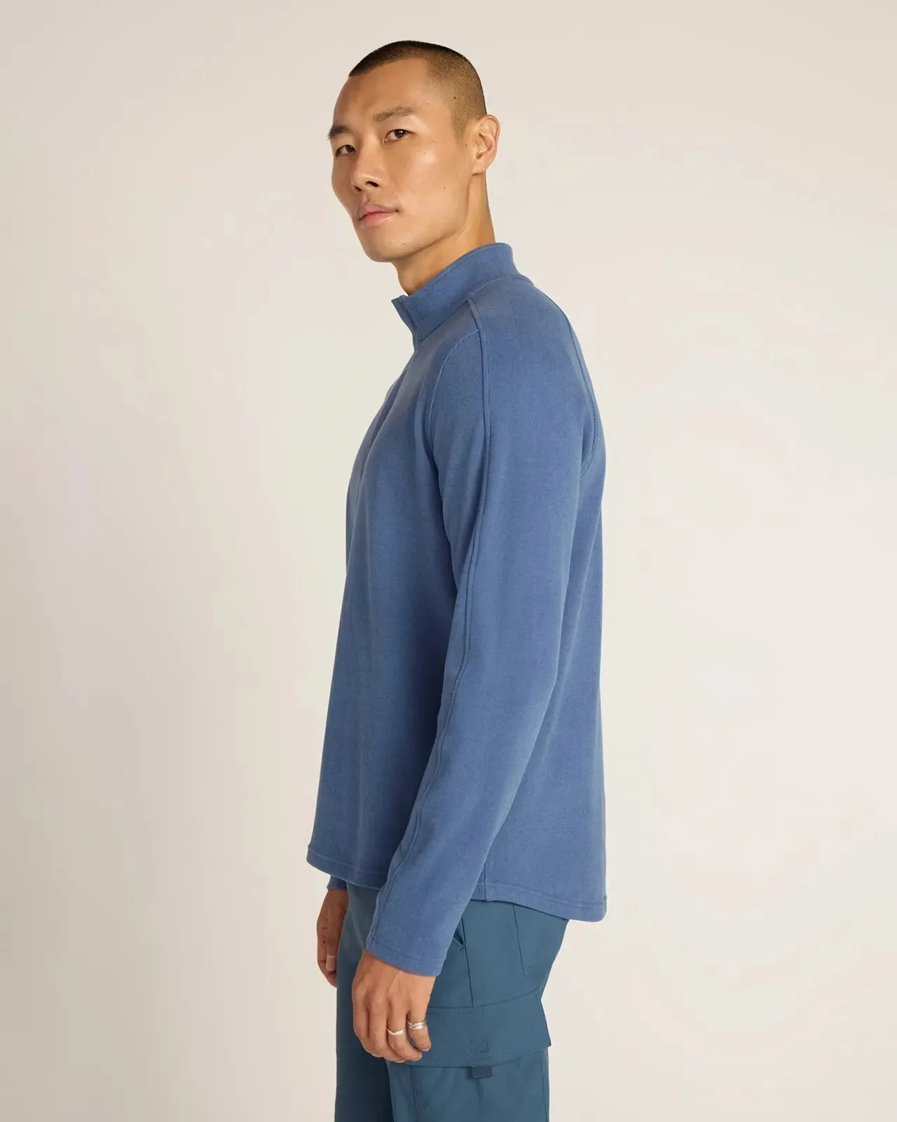 The Soft Luxe GRS Certified Recycled Poly Velour Rib 1/4 Zip - Navy sold by Mondetta product image thumbnail 4
