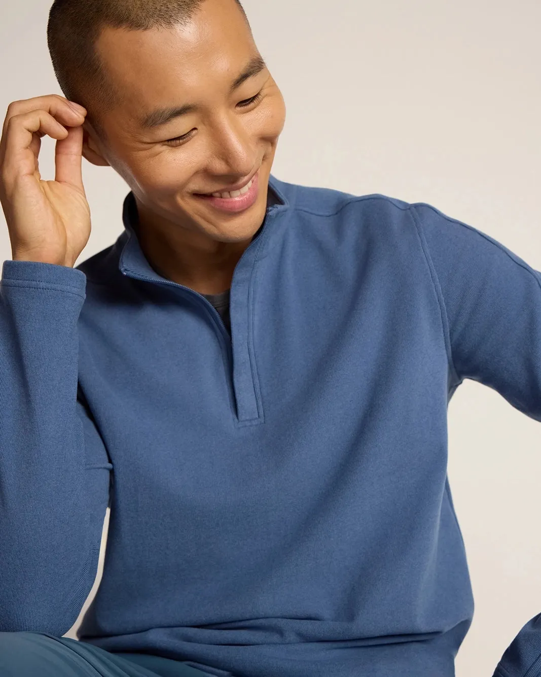 The Soft Luxe GRS Certified Recycled Poly Velour Rib 1/4 Zip - Navy sold by Mondetta