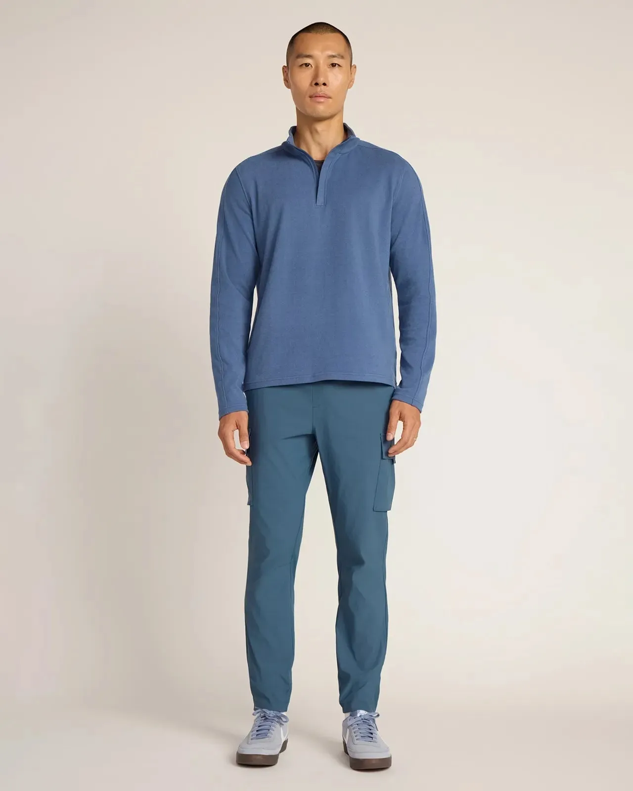 The Soft Luxe GRS Certified Recycled Poly Velour Rib 1/4 Zip - Navy sold by Mondetta product image thumbnail 2