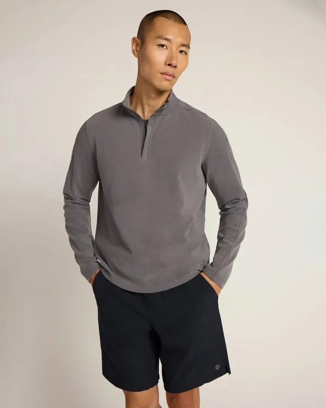 The Soft Luxe GRS Certified Recycled Poly Velour Rib 1/4 Zip - Mid Grey sold by Mondetta