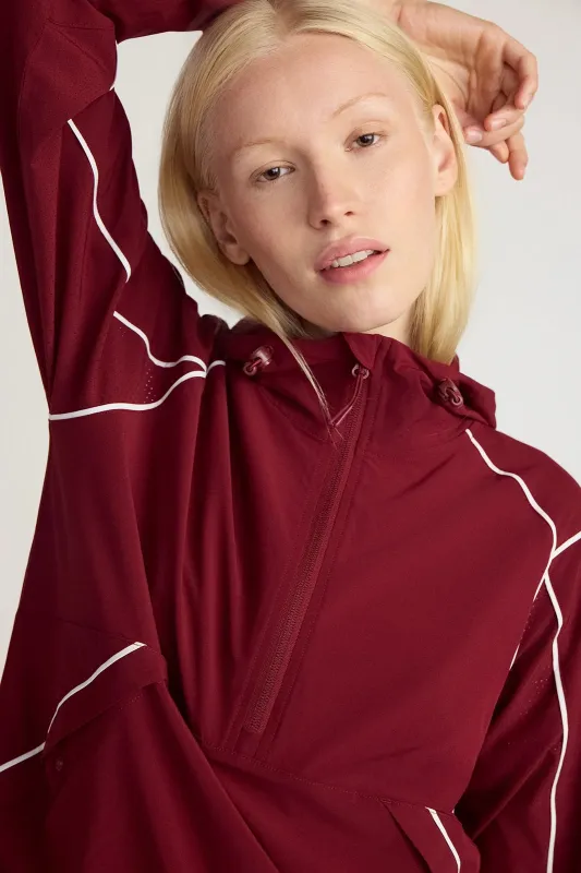 The Lightweight GRS Certified Recycled Poly Club Jacket - Cabernet/White sold by Mondetta