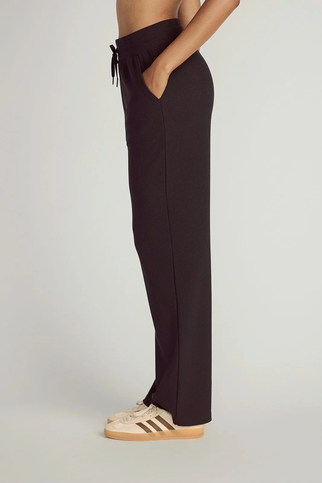 The Light Stretch GRS Certified Recycled Poly Waffle Wide Leg Pant - Black sold by Mondetta product image thumbnail 3