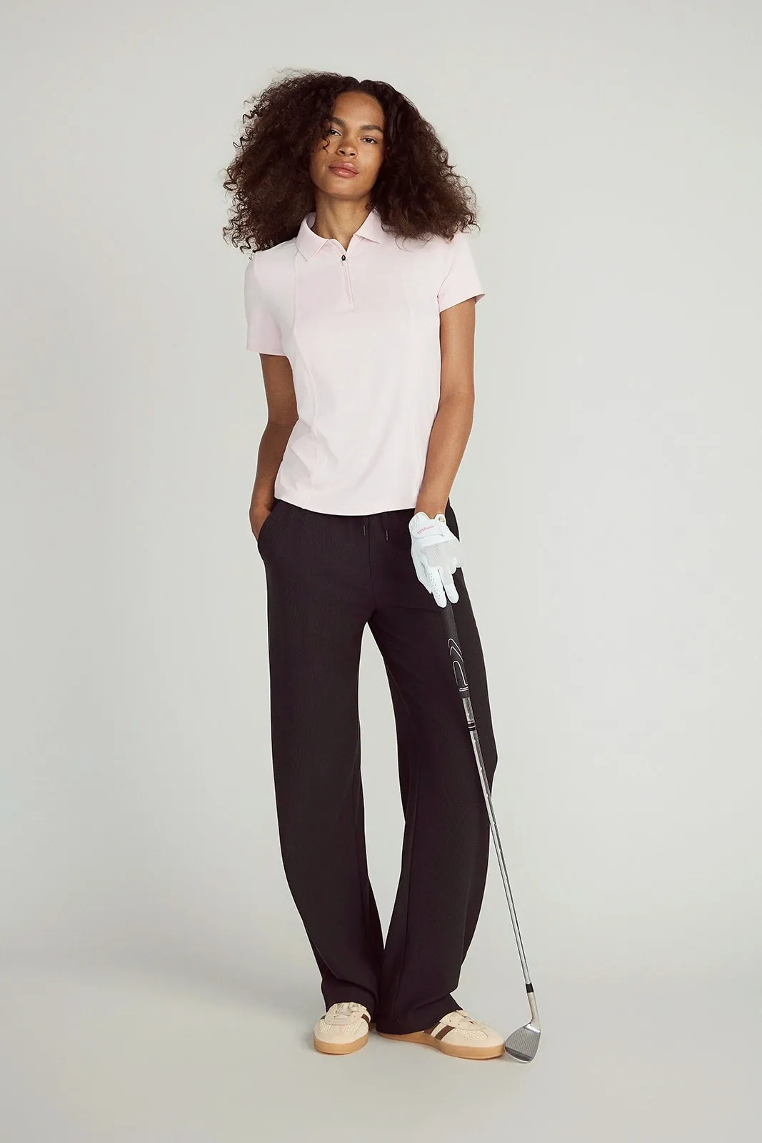 The Light Stretch GRS Certified Recycled Poly Waffle Wide Leg Pant - Black sold by Mondetta