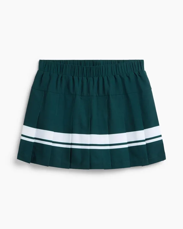 The Built-In Liner GRS Certified Recycled Poly Varsity Stripe Skort - Pine Grove/White sold by Mondetta