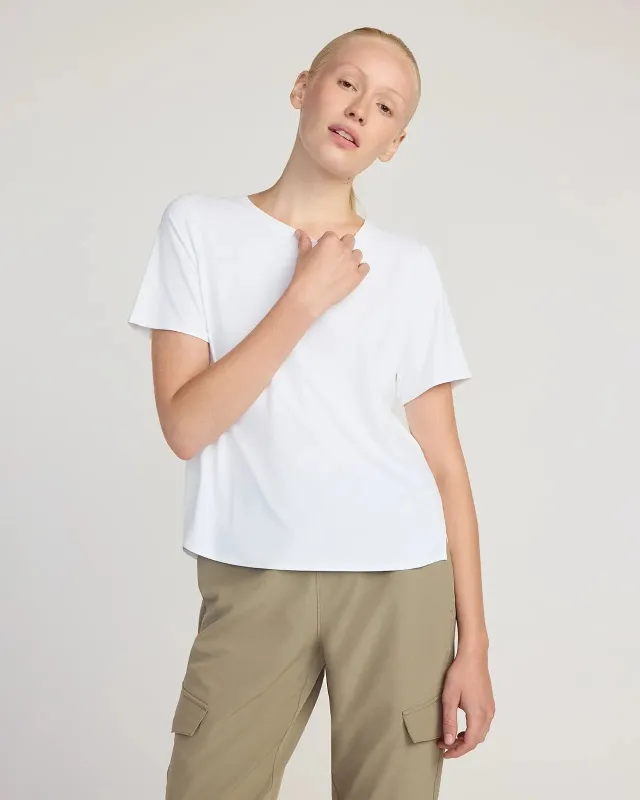 The Active Stretch GRS Certified Recycled Nylon Side Slits Tee - White sold by Mondetta