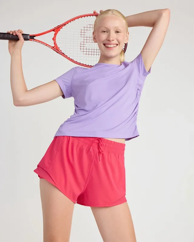 The Breathable GRS Certified Recycled Nylon Ruched Tee - Fairy Wren sold by Mondetta