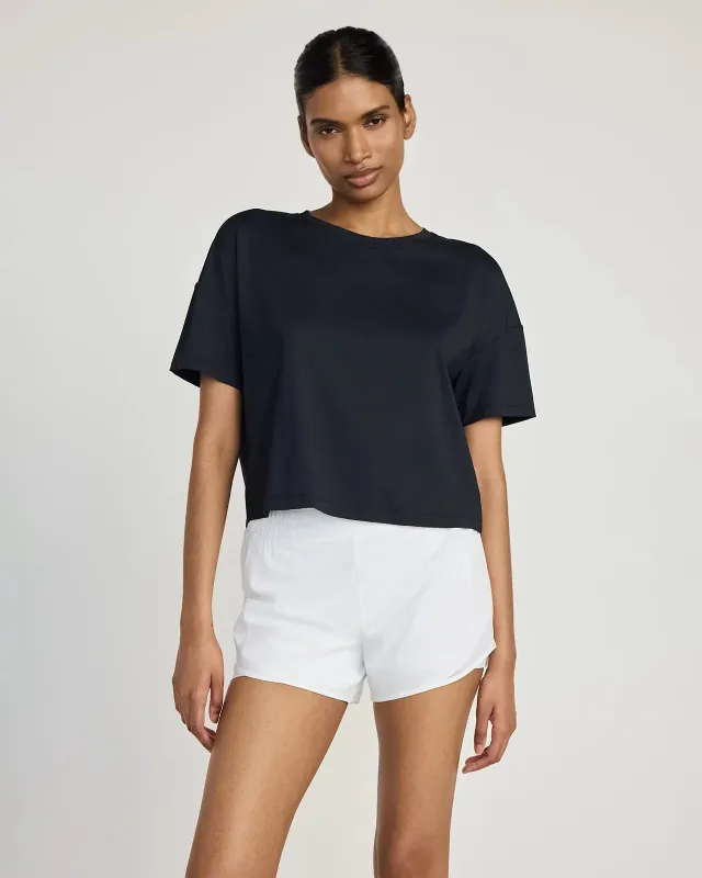 The Breathable GRS Certified Recycled Nylon Cropped Tee - Black sold by Mondetta
