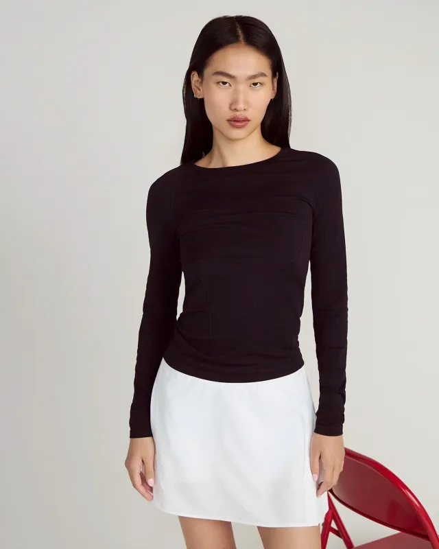 The Stretch Seamless GRS Certified Recycled Nylon Long Sleeve - Black sold by Mondetta