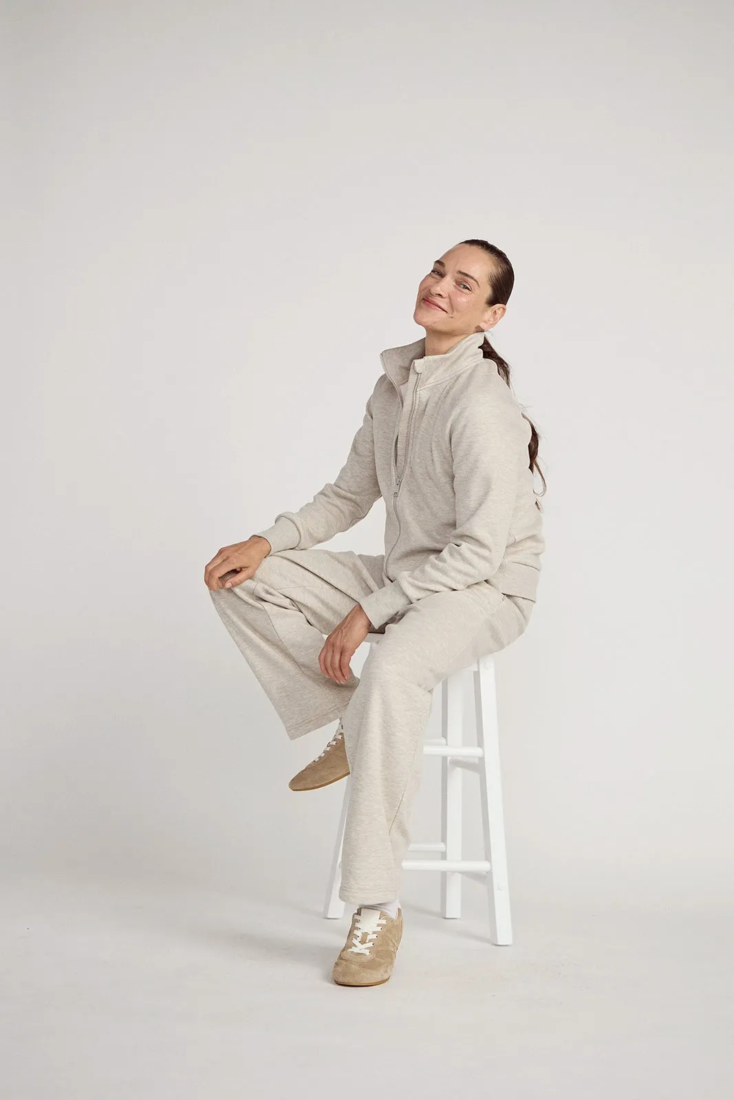 The Soft Warm GRS Certified Recycled Poly + Organic Cotton Fleece Pant - Nacreous Clouds Htr Cream sold by Mondetta product image thumbnail 3