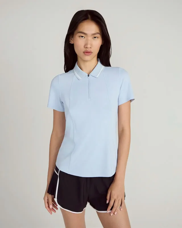 The Stretch Pique GRS Certified Recycled Nylon Polo - Skyway sold by Mondetta