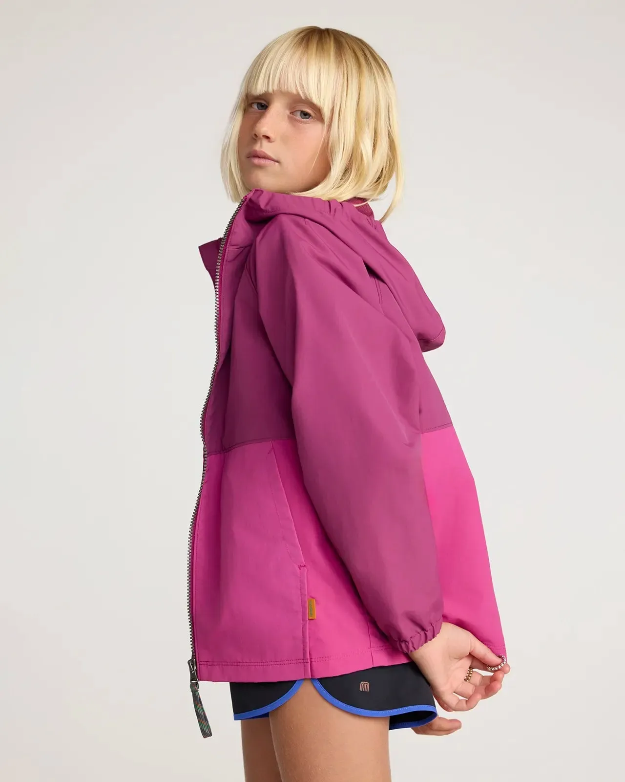 The Kids' GRS Certified Recycled Nylon Colour-Block Rain Jacket - Pink/Pink sold by Mondetta product image thumbnail 4