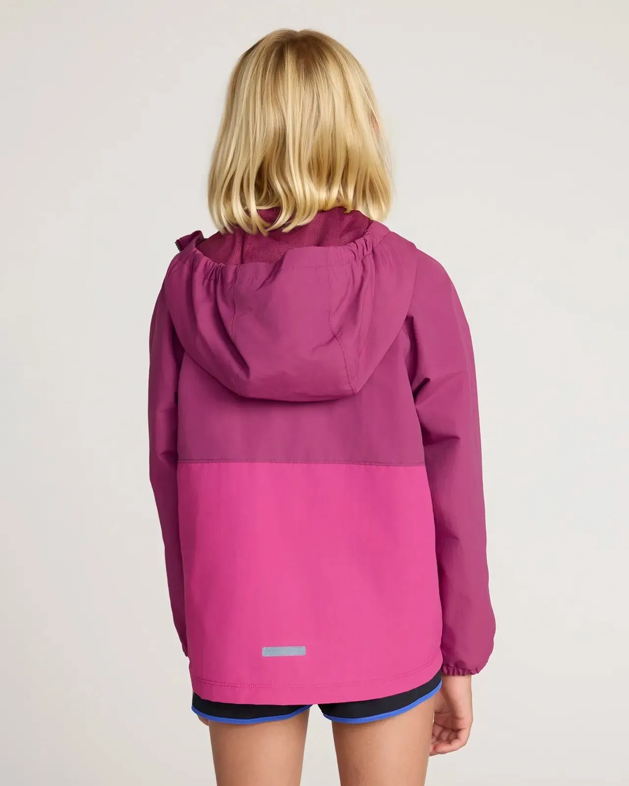 The Kids' GRS Certified Recycled Nylon Colour-Block Rain Jacket - Pink/Pink sold by Mondetta product image thumbnail 5