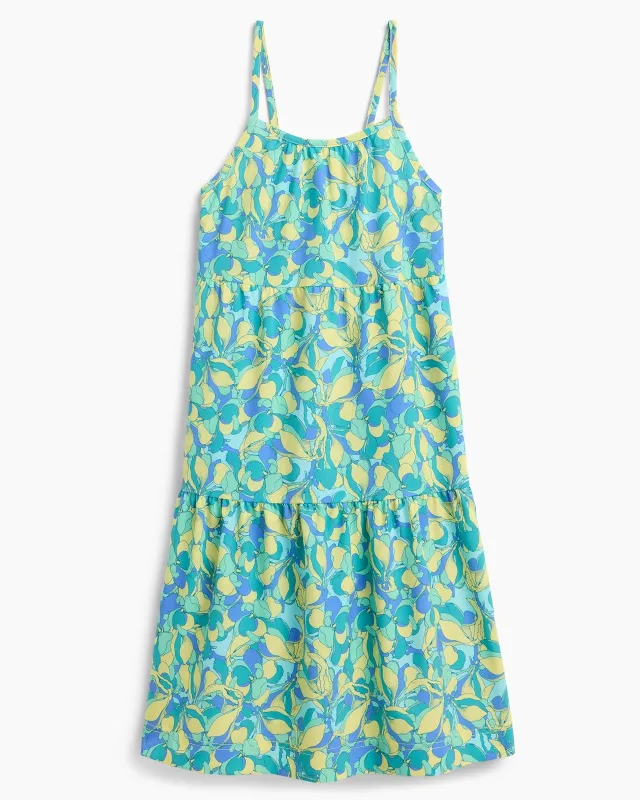The Girls' Soft Luxe GRS Certified Recycled Poly 3-Tier Dress - Floral Print Yellow sold by Mondetta