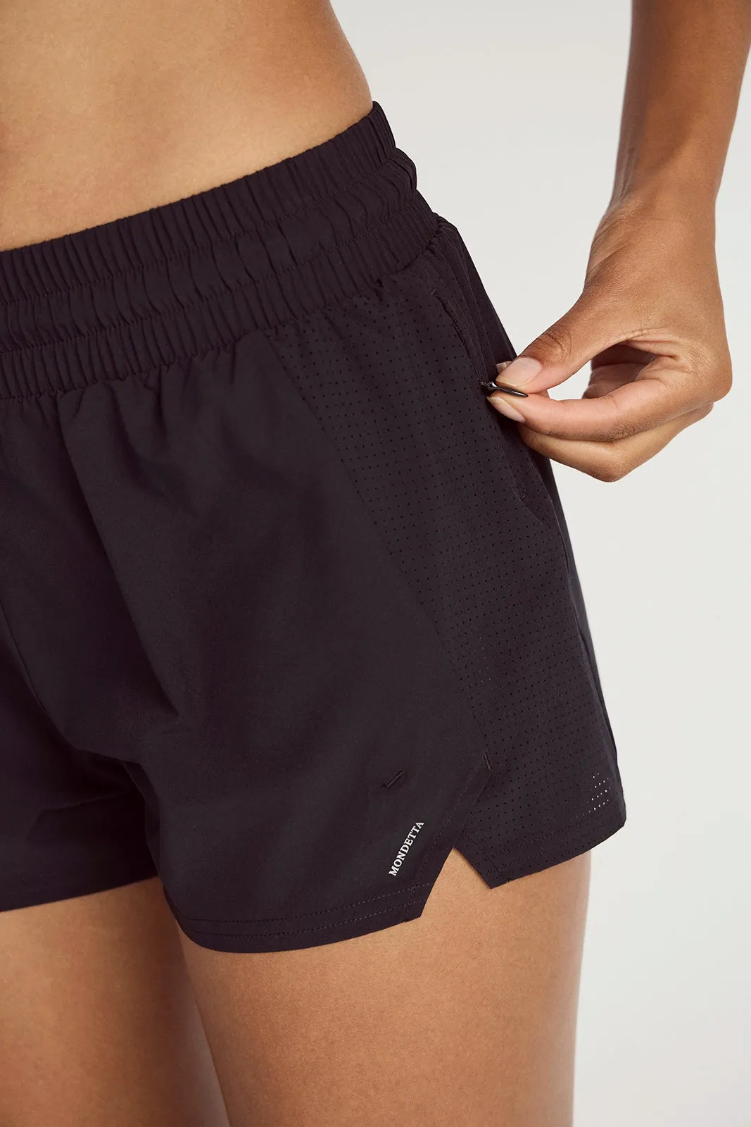 The Lightweight GRS Certified Recycled Poly 3" Run Short - Black sold by Mondetta product image thumbnail 3