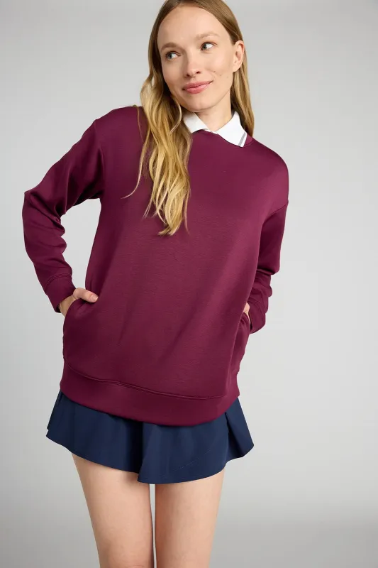 The Warm Stretch GRS Certified Recycled Poly + TENCEL™ Modal Sweatshirt - Maroon sold by Mondetta