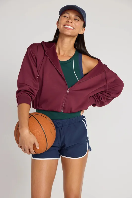 The Double Knit GRS Certified Recycled Poly + TENCEL™ Modal Cropped Hoodie - Tawny Port sold by Mondetta