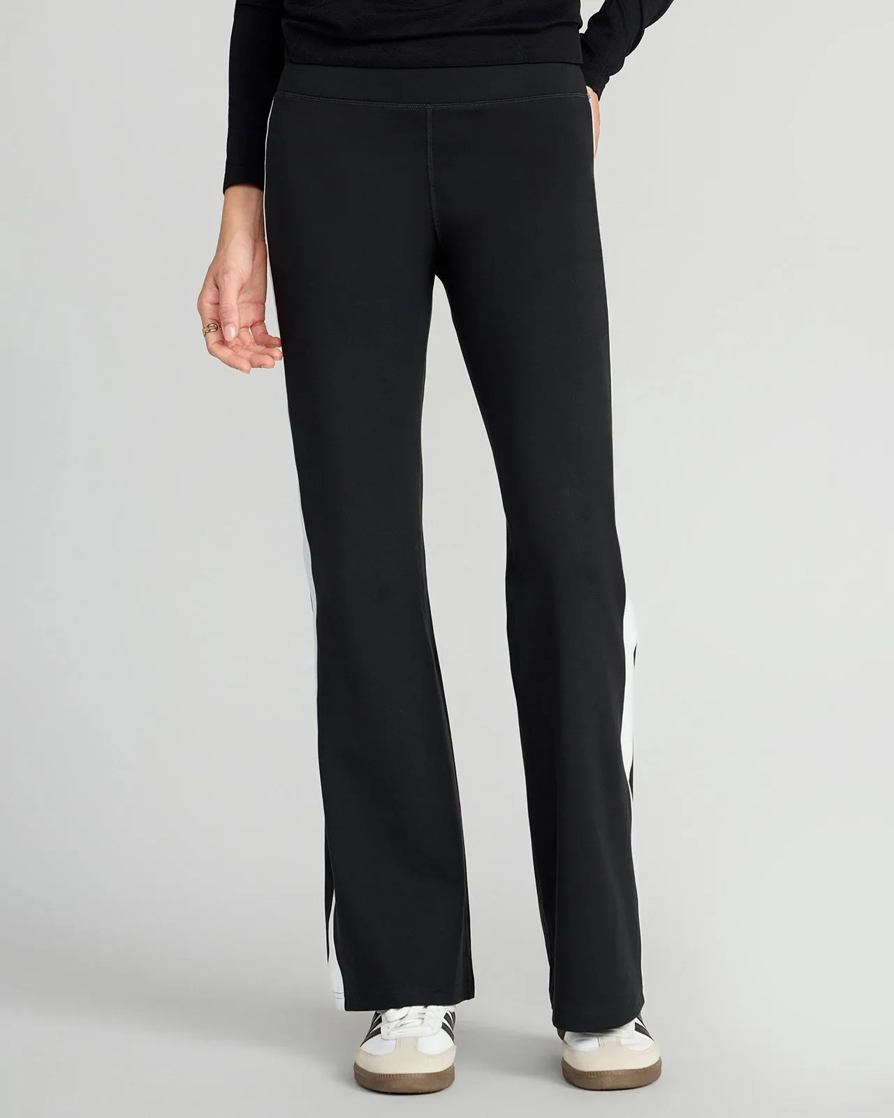 The Stretch GRS Certified Recycled Poly Flared Pant - Black/White sold by Mondetta product image thumbnail 2