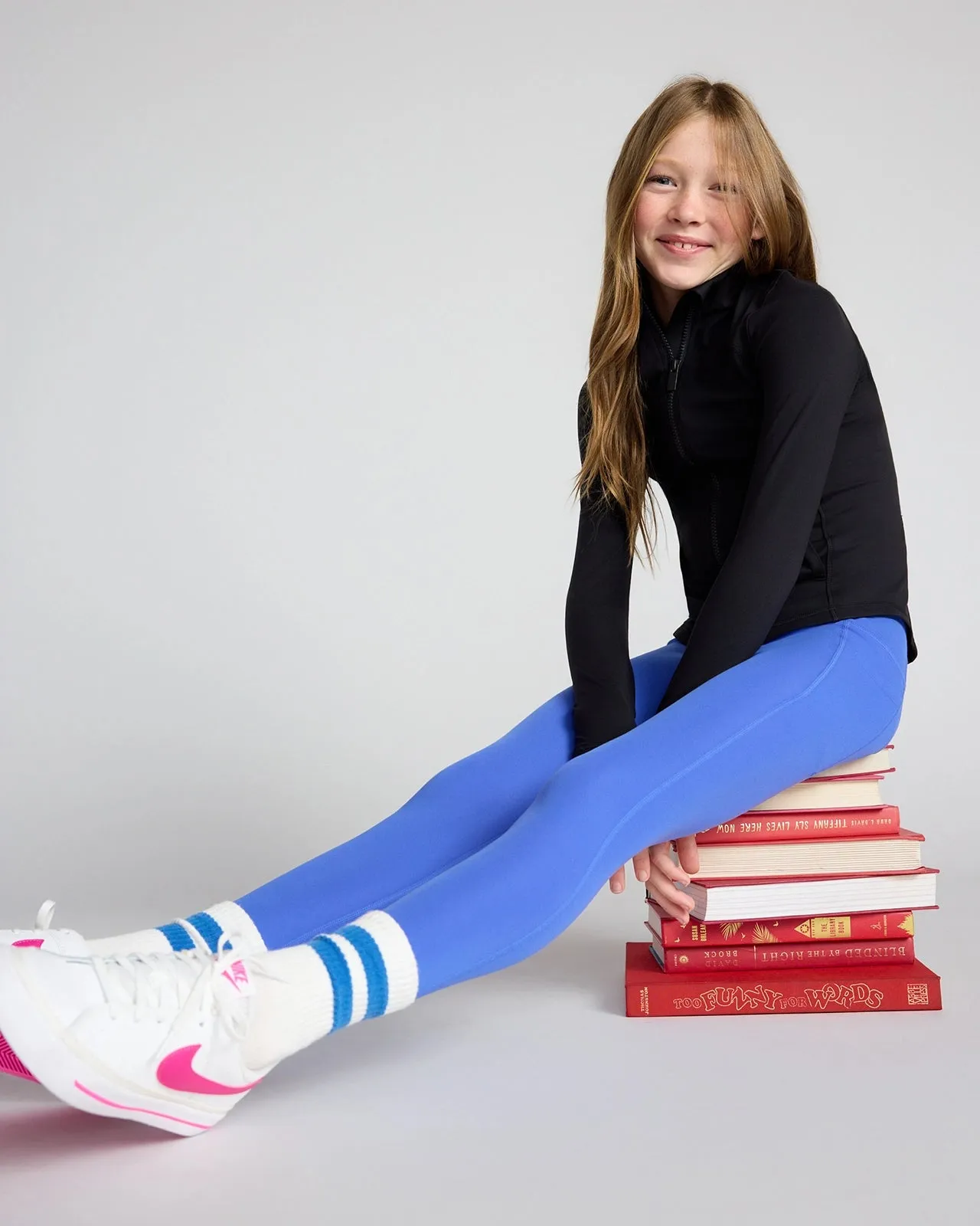 The Girls' Active Stretch GRS Certified Recycled Poly 7/8 Legging - Dazzling Blue sold by Mondetta