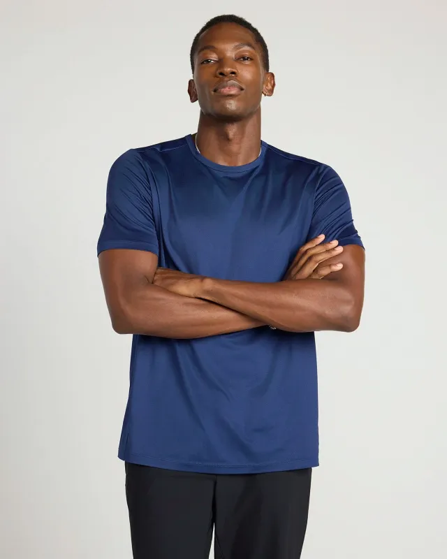 The Active Stretch GRS Certified Recycled Poly Mesh-Back Tee - Navy sold by Mondetta
