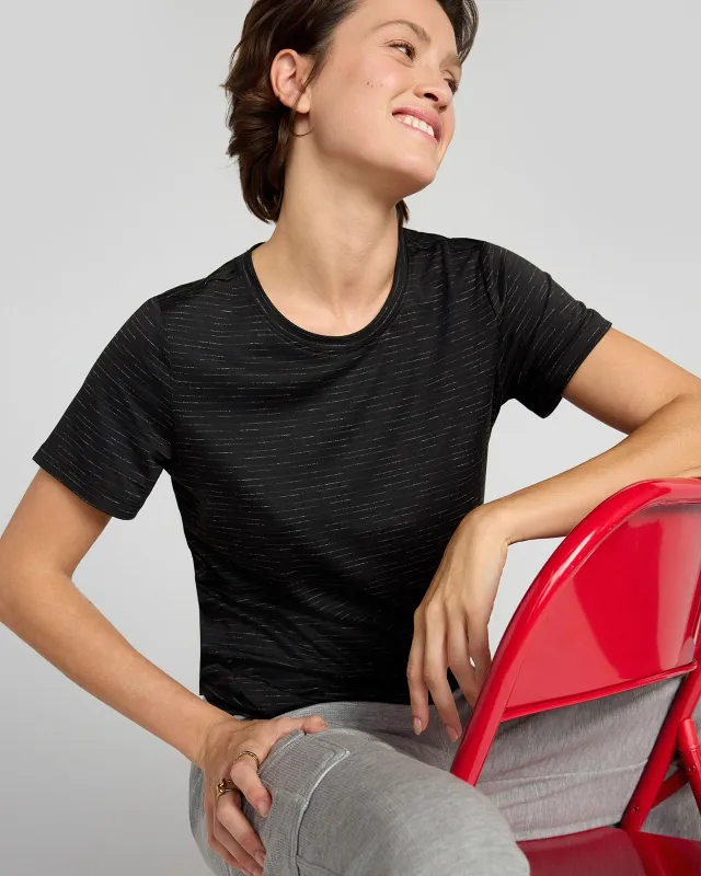 The GRS Certified Recycled Poly Space Dye Tee - Black sold by Mondetta