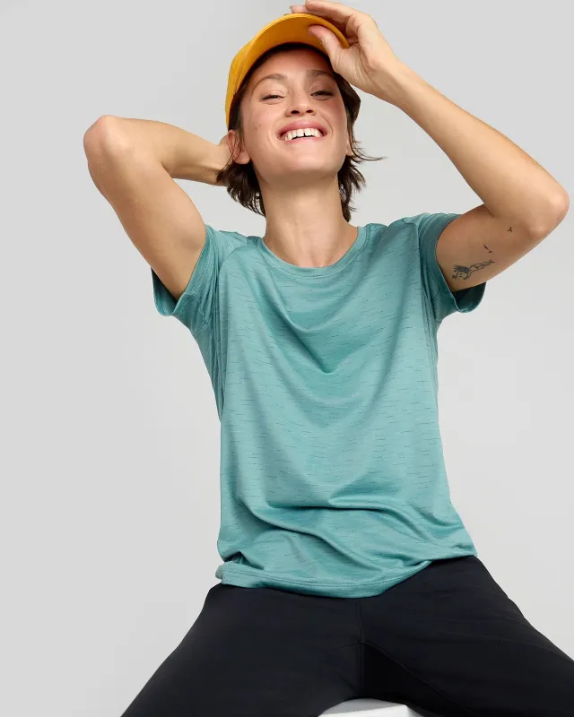 The GRS Certified Recycled Poly Space Dye Tee - Porcelain Green sold by Mondetta