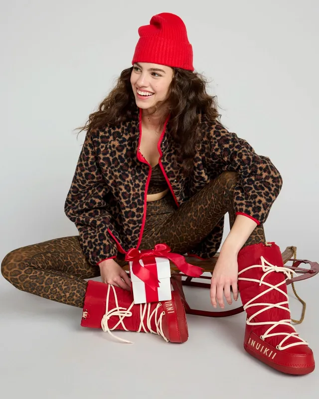 The Berber Soft Luxe GRS Certified Recycled Poly Snap Front Jacket - Leopard Print sold by Mondetta