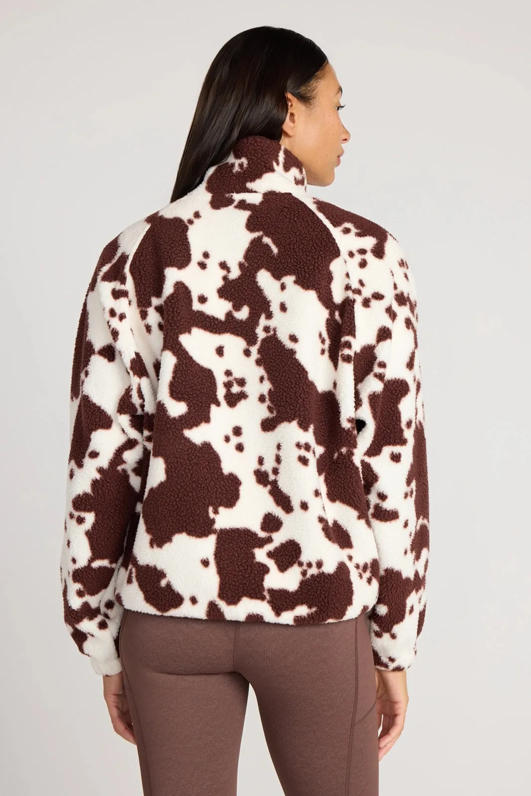 The Berber Soft Luxe GRS Certified Recycled Poly Zip Front Jacket - Cow Print sold by Mondetta product image thumbnail 4