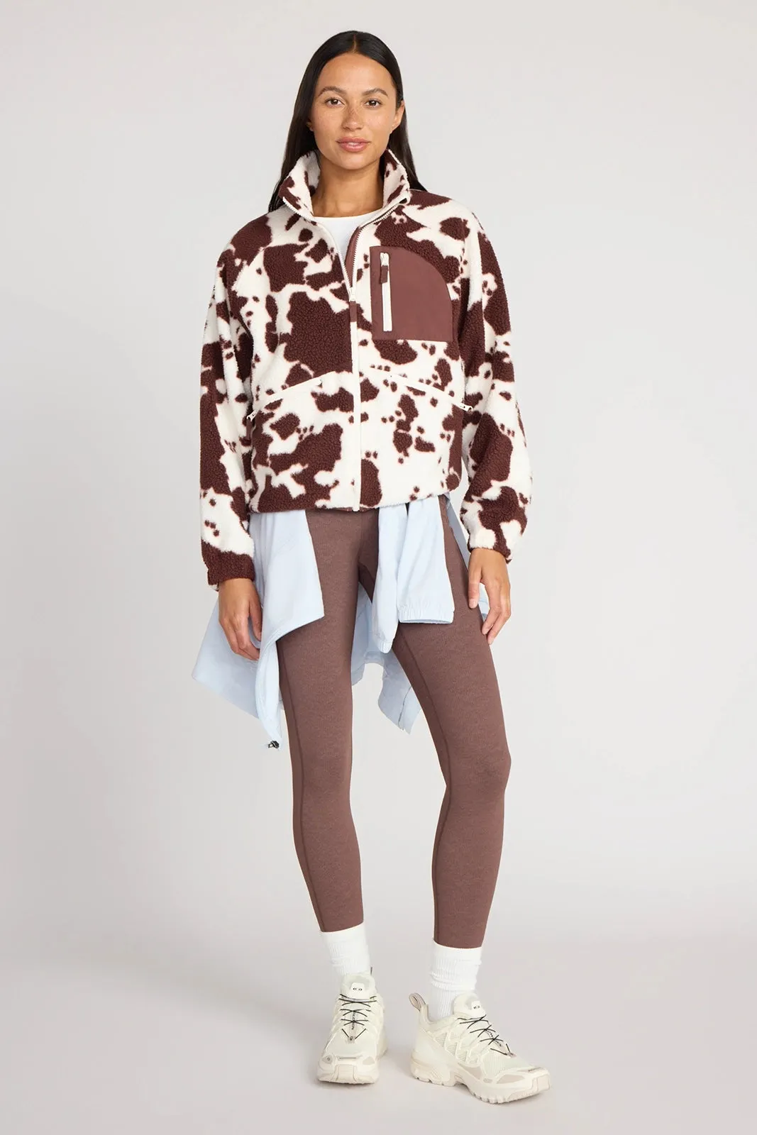 The Berber Soft Luxe GRS Certified Recycled Poly Zip Front Jacket - Cow Print sold by Mondetta product image thumbnail 5