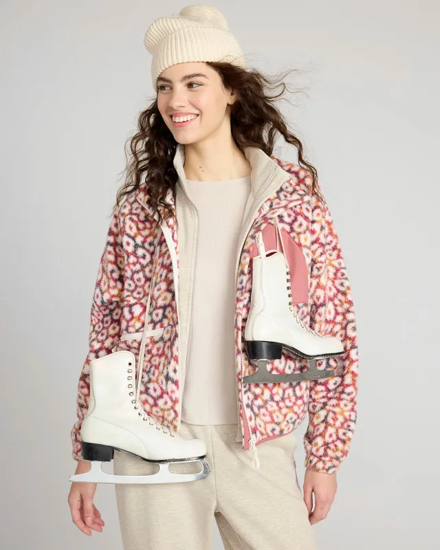 The Berber Soft Luxe GRS Certified Recycled Poly Zip Front Jacket - Marble Leopard Print sold by Mondetta